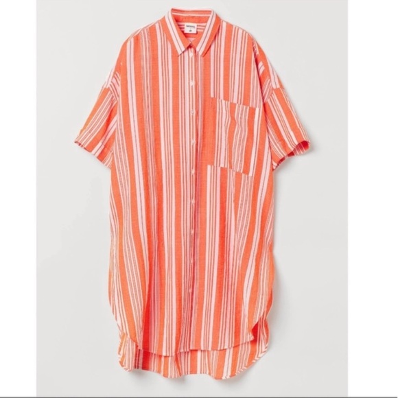 LEMLEM X H&M LONG ORANGE/ WHITE LYOCELL SHIRT BEACH
COVERUP M/L - Picture 1 of 7